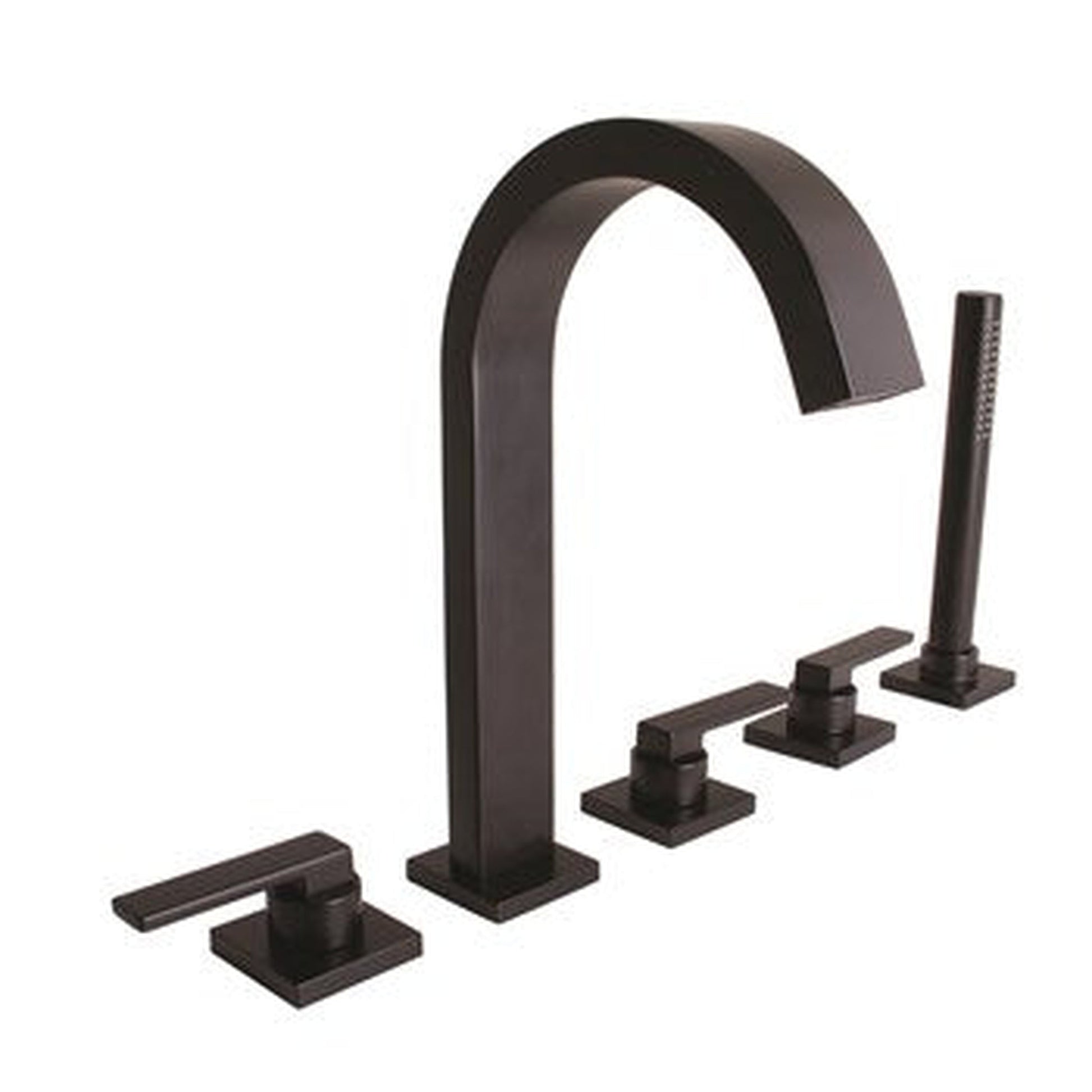 Speakman Lura 5-Hole 5.8 GPM Matte Black Roman Tub System Faucet With Flat Lever Handles and Hand Shower