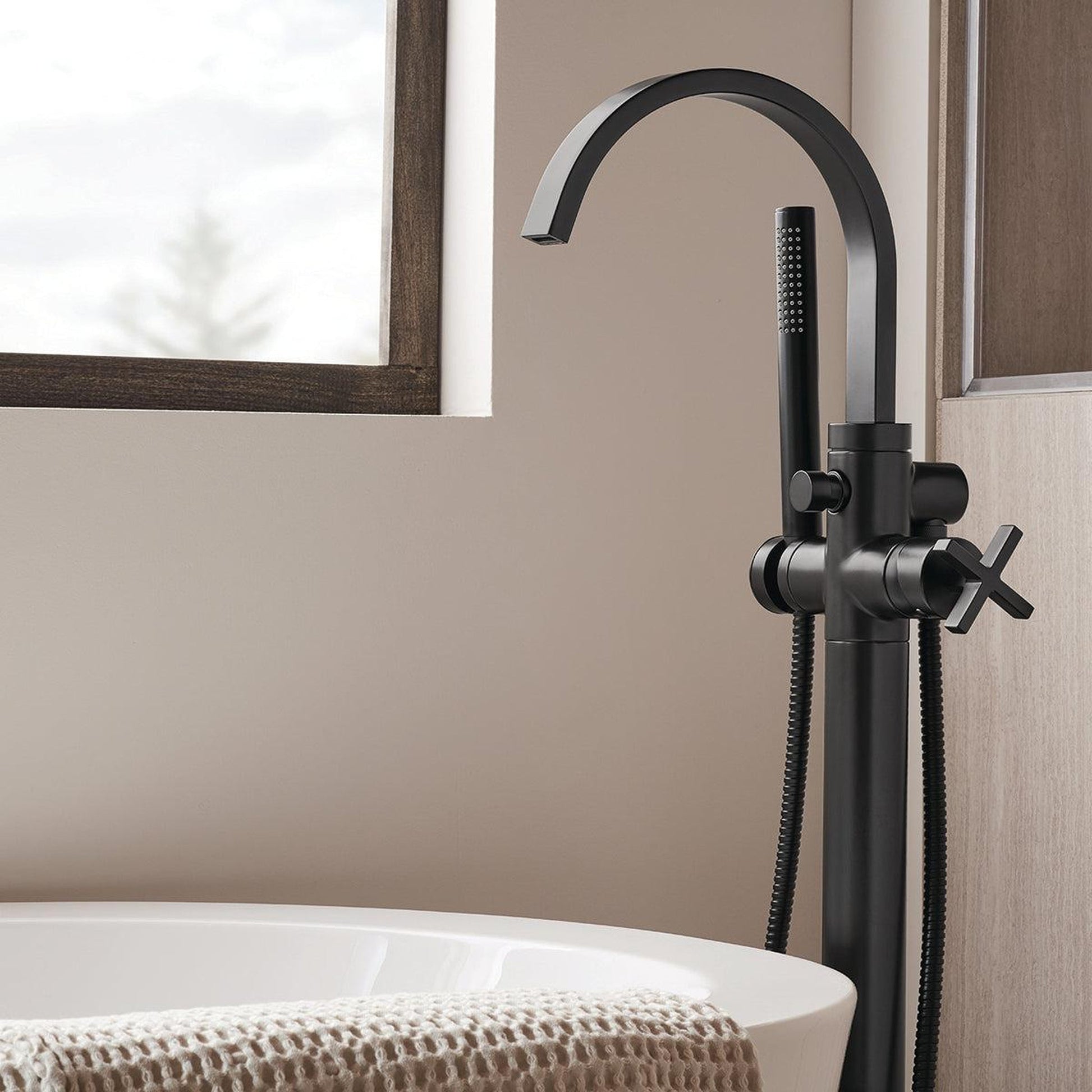Speakman Lura 6.0 GPM Freestanding Cross Handles Matte Black Roman Tub Faucet With Handshower