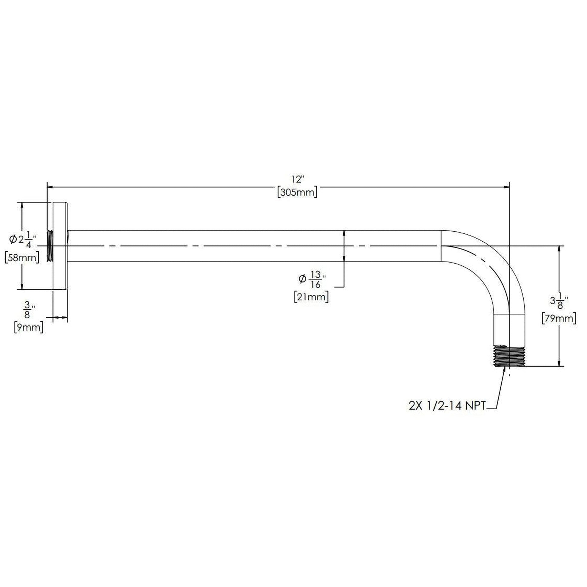 Speakman Versatile 12" Matte Black Wall Mount Shower Arm and Flange