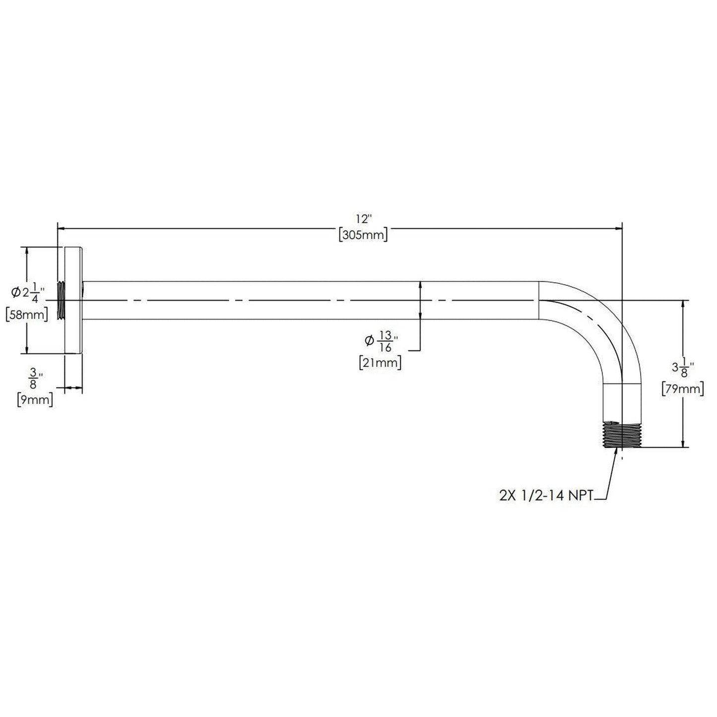 Speakman Versatile 12" Polished Chrome Wall Mount Shower Arm and Flange