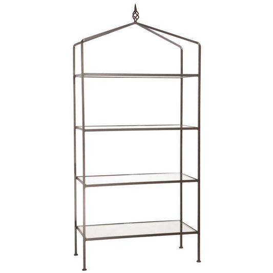 Stone County Ironworks Basketweave 37" 4-Tier Burnished Gold Iron Standing Shelf Base With Gold Iron Accent