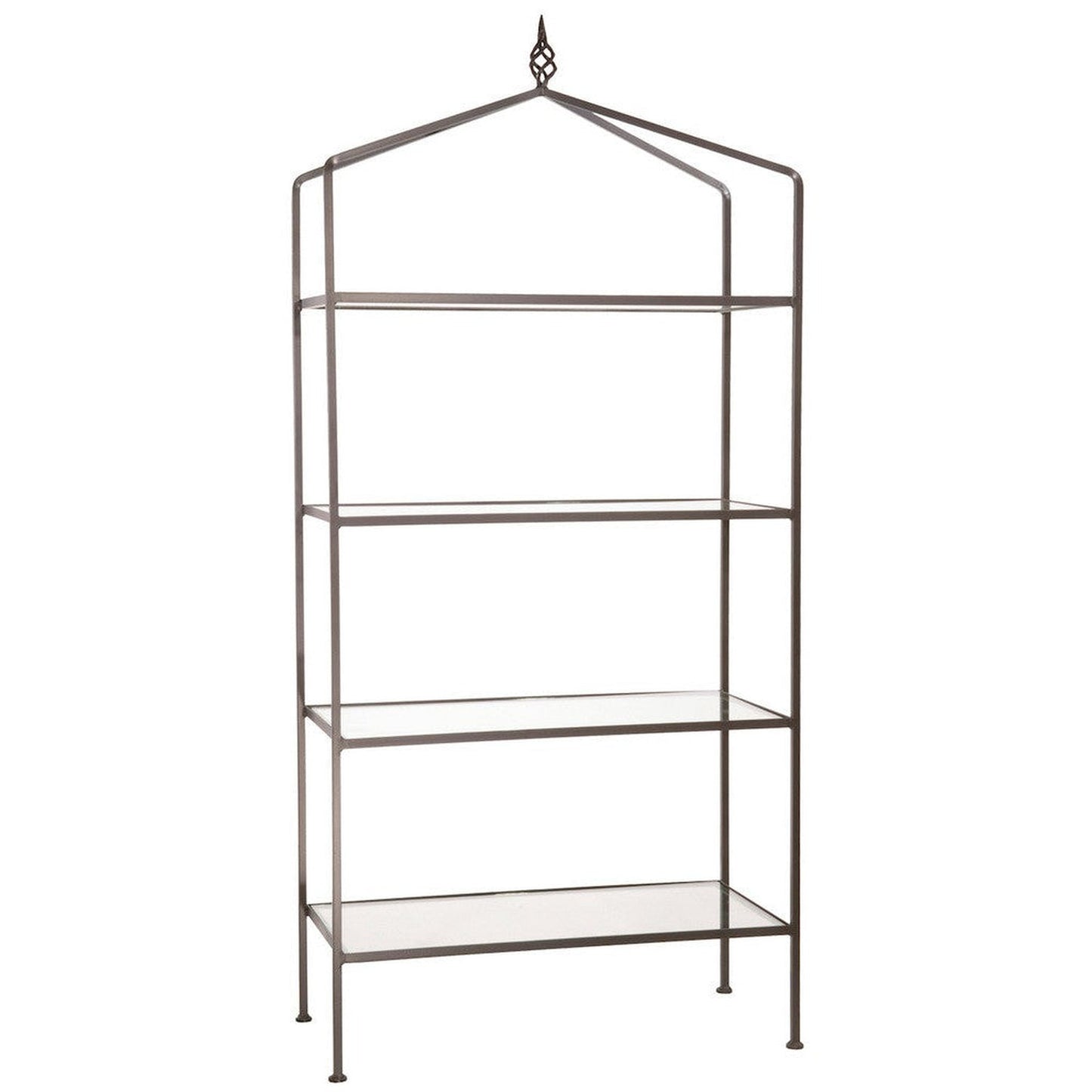Stone County Ironworks Basketweave 37" 4-Tier Burnished Gold Iron Standing Shelf Base With Pewter Iron Accent
