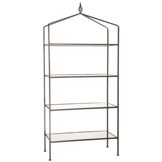 Stone County Ironworks Basketweave 37" 4-Tier Hand Rubbed Ivory Iron Standing Shelf With Pewter Iron Accent and Timberline Knotty Alder Wood Finish Top