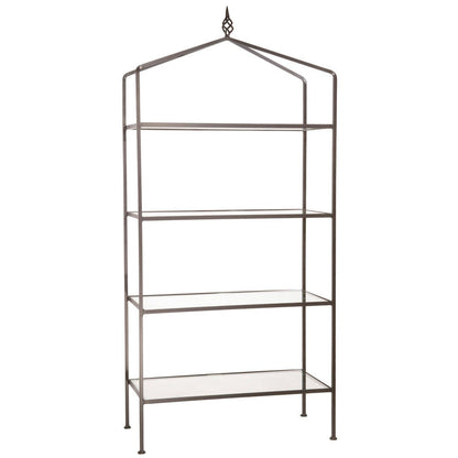 Stone County Ironworks Basketweave 37" 4-Tier Hand Rubbed Pewter Iron Standing Shelf Base With Pewter Iron Accent