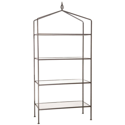 Stone County Ironworks Basketweave 37" 4-Tier Natural Black Iron Standing Shelf With Cherry Wood Finish Top