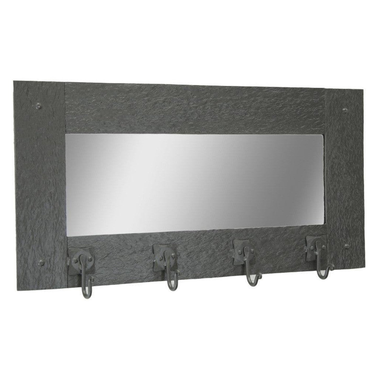 Stone County Ironworks Cedarvale 24" Small Burnished Gold Iron Wall Mirror Coat Rack With 4 Hooks