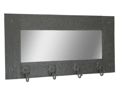Stone County Ironworks Cedarvale 24" Small Burnished Gold Iron Wall Mirror Coat Rack With Copper Iron Accent and 4 Hooks