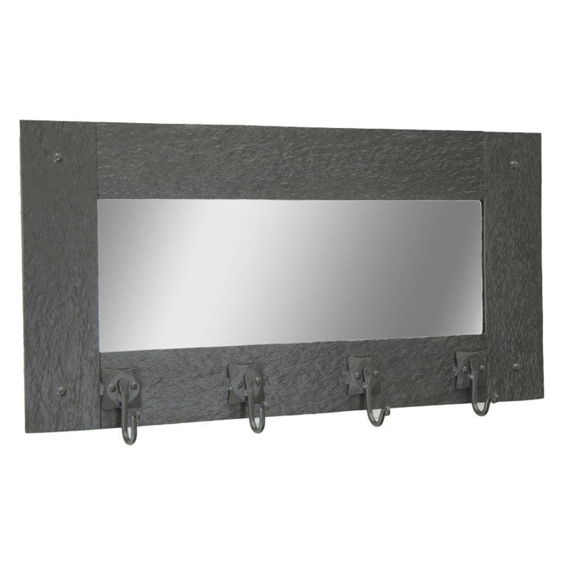 Stone County Ironworks Cedarvale 24" Small Burnished Gold Iron Wall Mirror Coat Rack With Gold Iron Accent and 4 Hooks