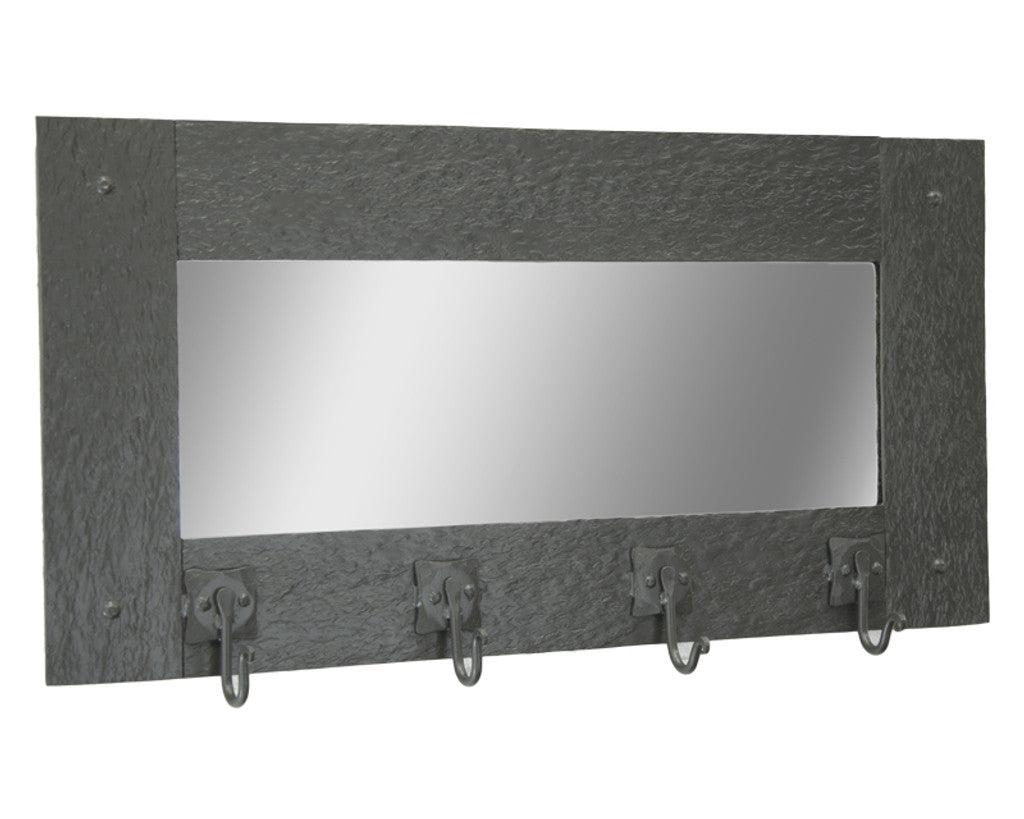 Stone County Ironworks Cedarvale 24" Small Chalk White Iron Wall Mirror Coat Rack With Copper Iron Accent and 4 Hooks