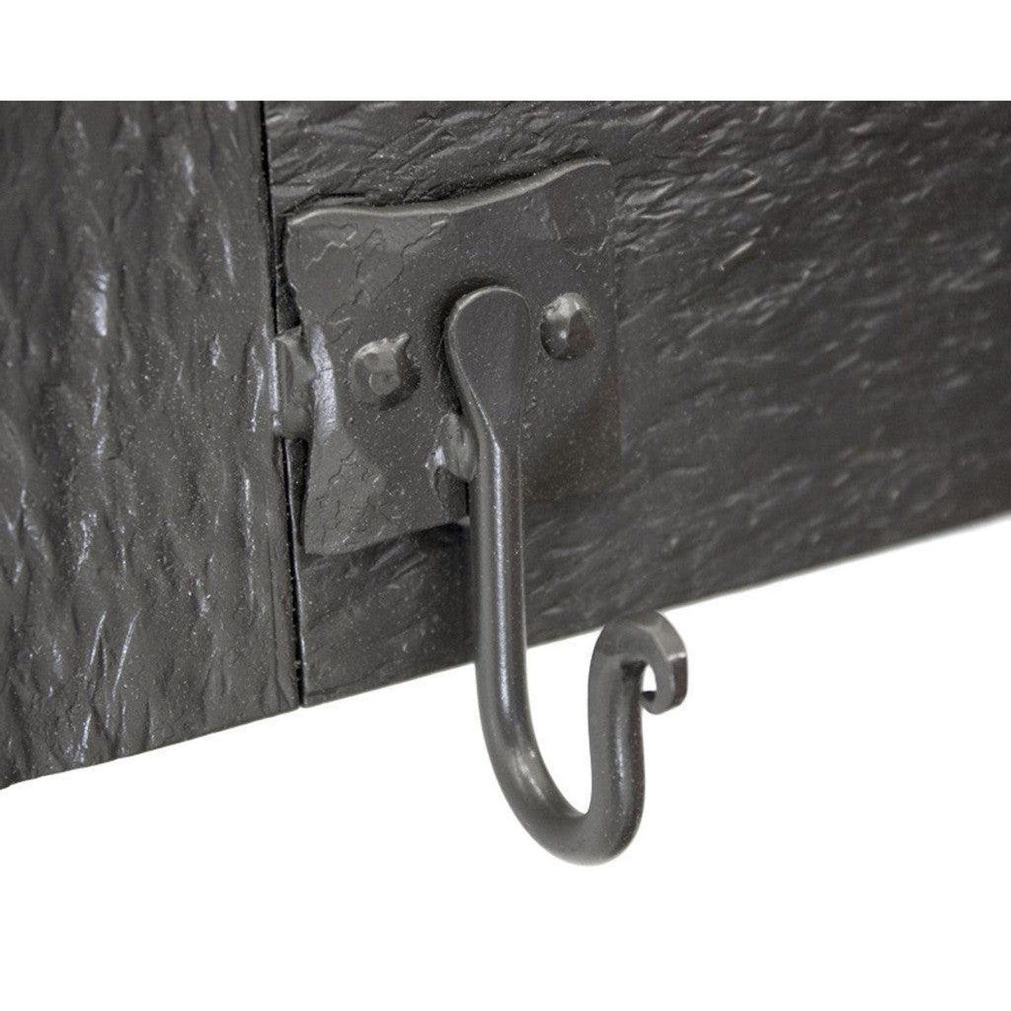 Stone County Ironworks Cedarvale 24" Small Satin Black Iron Wall Mirror Coat Rack With Pewter Iron Accent and 4 Hooks