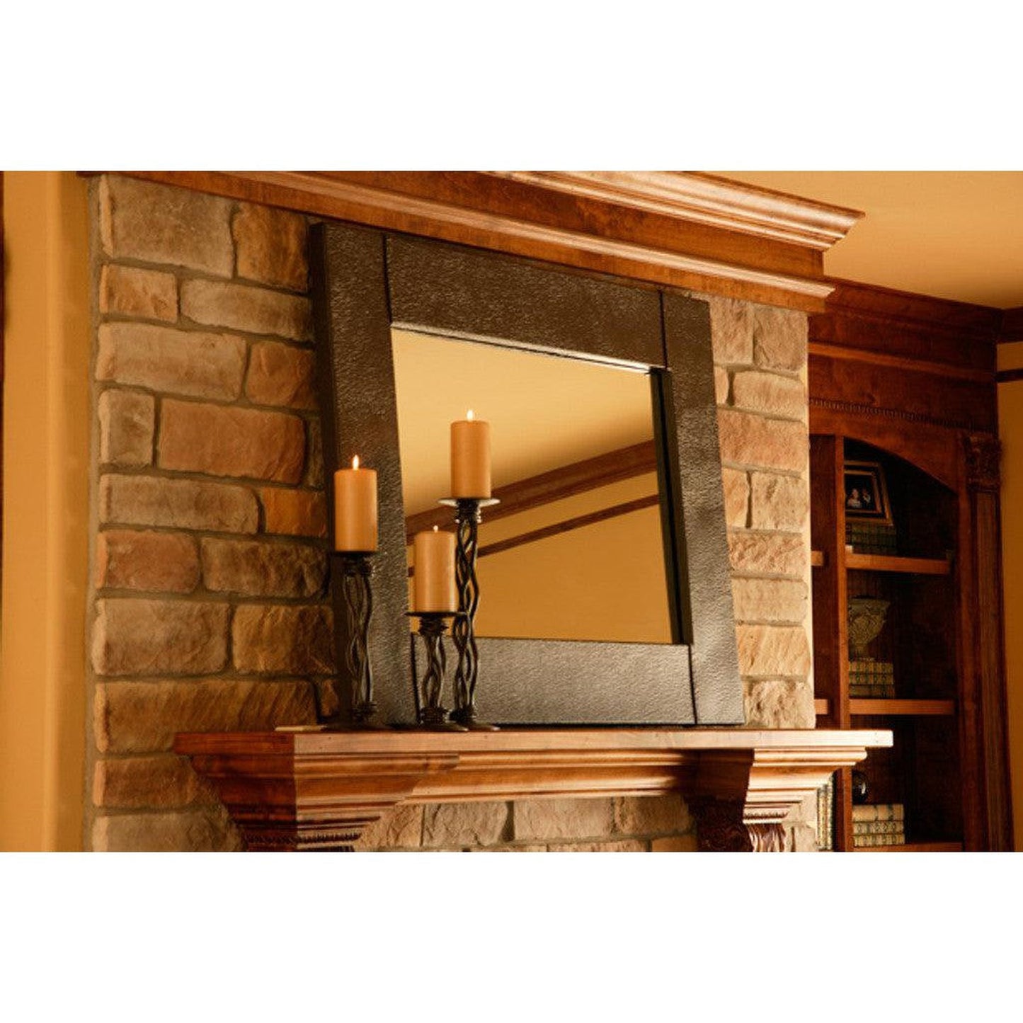 Stone County Ironworks Cedarvale 31" x 35" Small Burnished Gold Iron Wall Mirror With Copper Iron Accent