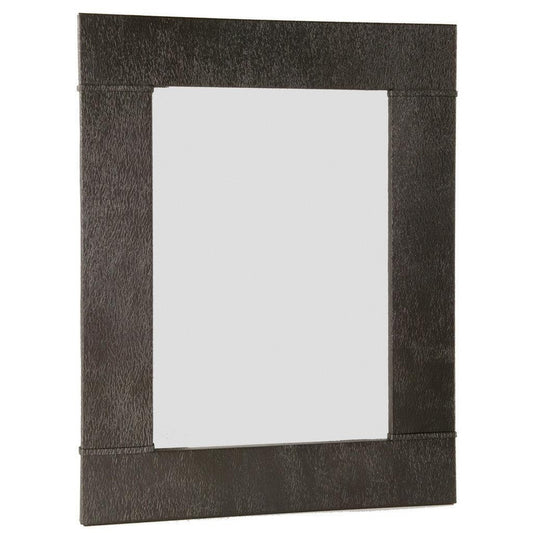 Stone County Ironworks Cedarvale 31" x 35" Small Hand Rubbed Brass Iron Wall Mirror With Pewter Iron Accent