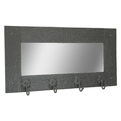 Stone County Ironworks Cedarvale 32" Medium Hand Rubbed Pewter Iron Wall Mirror Coat Rack With Pewter Iron Accent and 6 Hooks