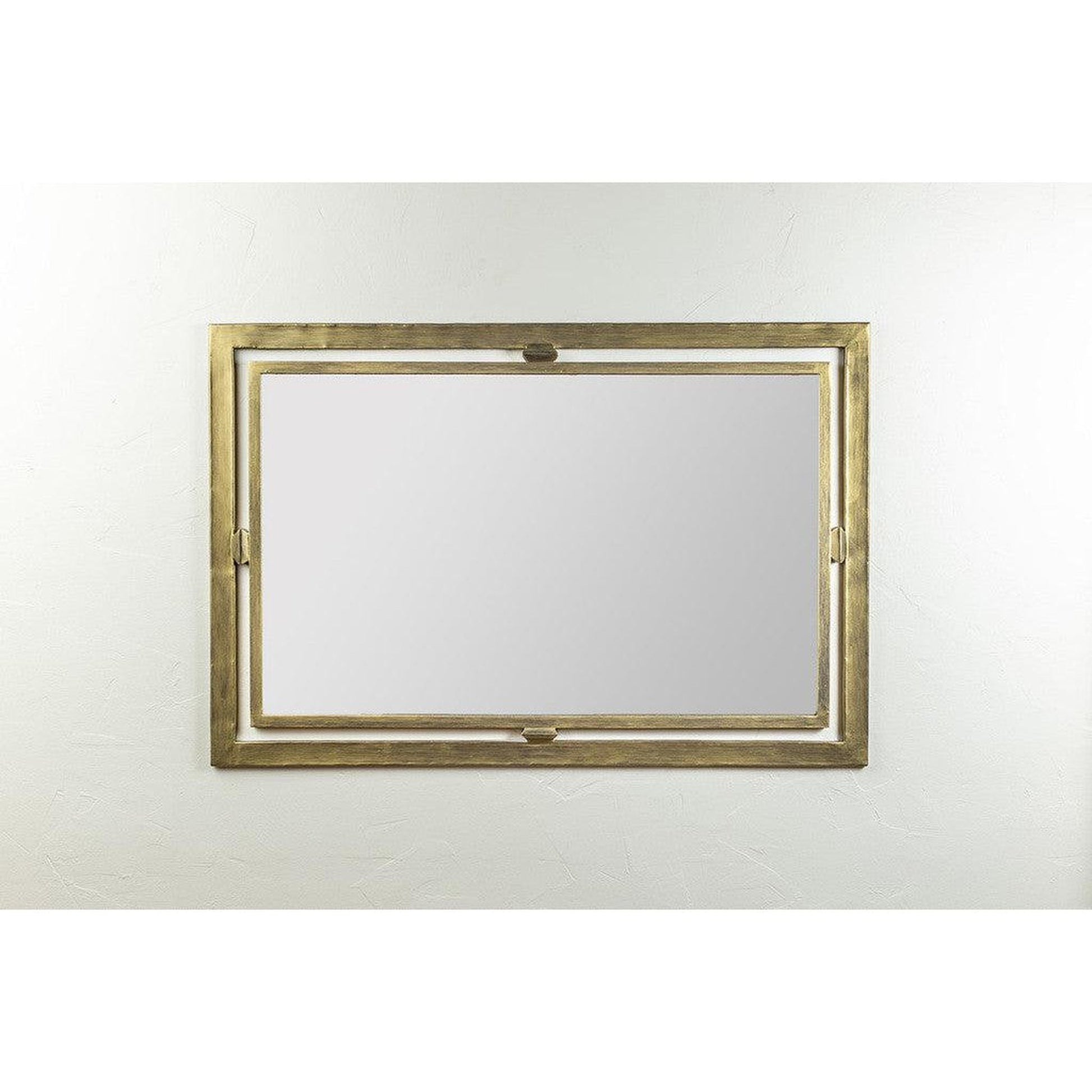 Stone County Ironworks Forest Hill 25" x 29" Small Burnished Gold Iron Wall Mirror With Gold Iron Accent