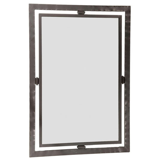 Stone County Ironworks Forest Hill 25" x 29" Small Burnished Gold Iron Wall Mirror With Pewter Iron Accent
