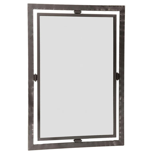 Stone County Ironworks Forest Hill 25" x 29" Small Hand Rubbed Brass Iron Wall Mirror With Pewter Iron Accent