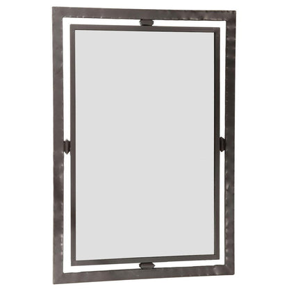Stone County Ironworks Forest Hill 25" x 29" Small Hand Rubbed Bronze Iron Wall Mirror With Copper Iron Accent