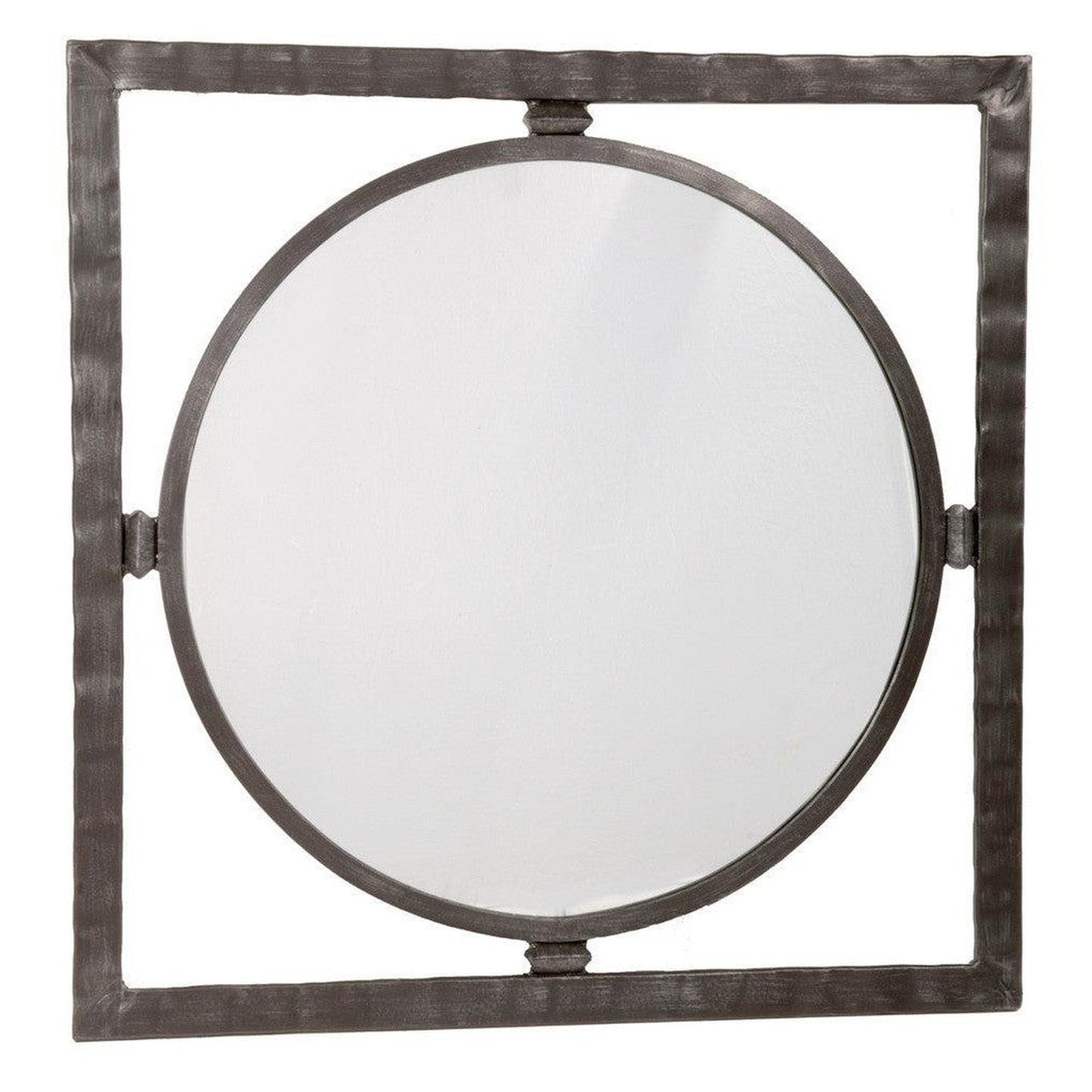 Stone County Ironworks Forest Hill 29" Small Burnished Gold Round Iron Wall Mirror With Pewter Iron Accent
