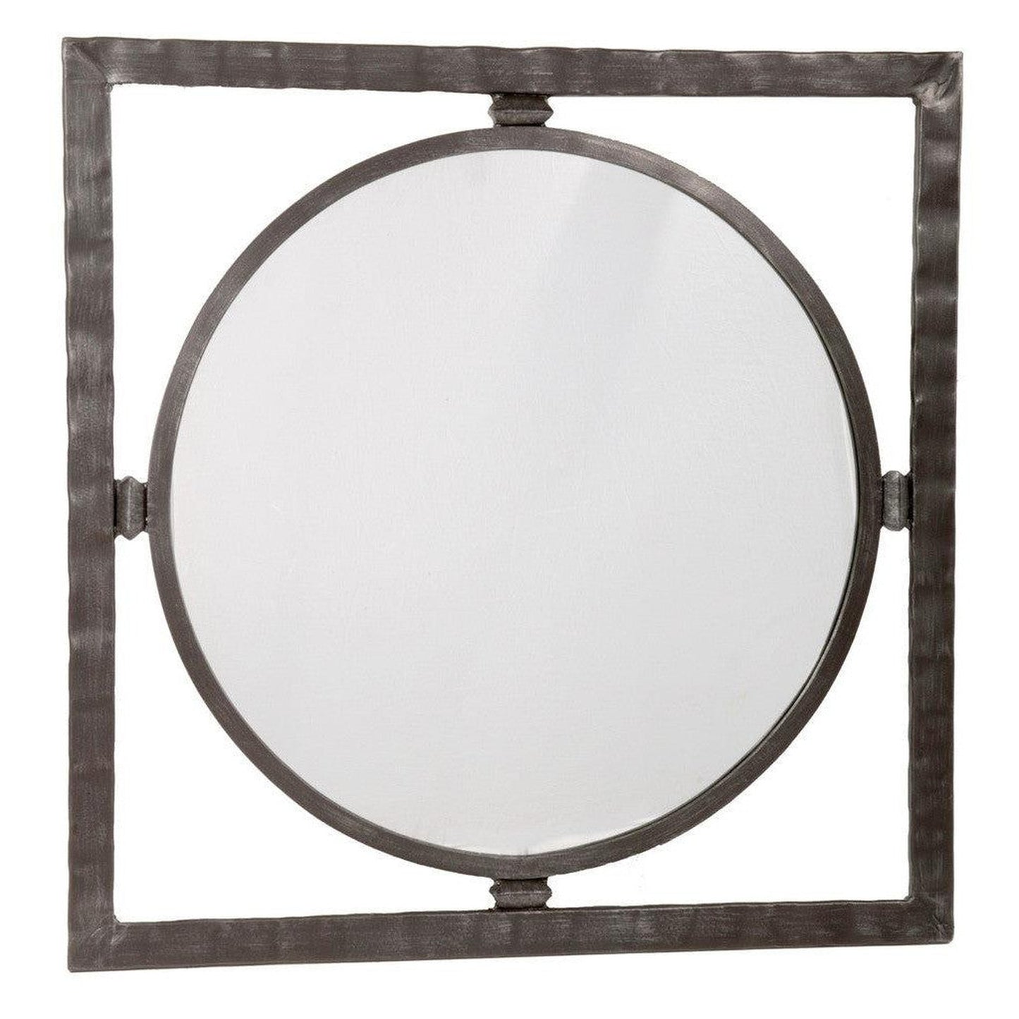 Stone County Ironworks Forest Hill 29" Small Chalk White Round Iron Wall Mirror With Copper Iron Accent