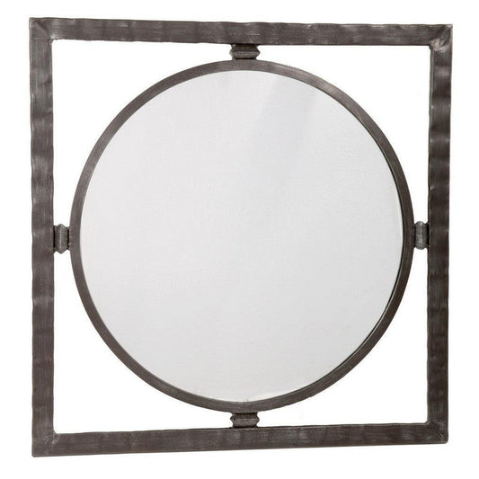 Stone County Ironworks Forest Hill 29" Small Chalk White Round Iron Wall Mirror With Pewter Iron Accent