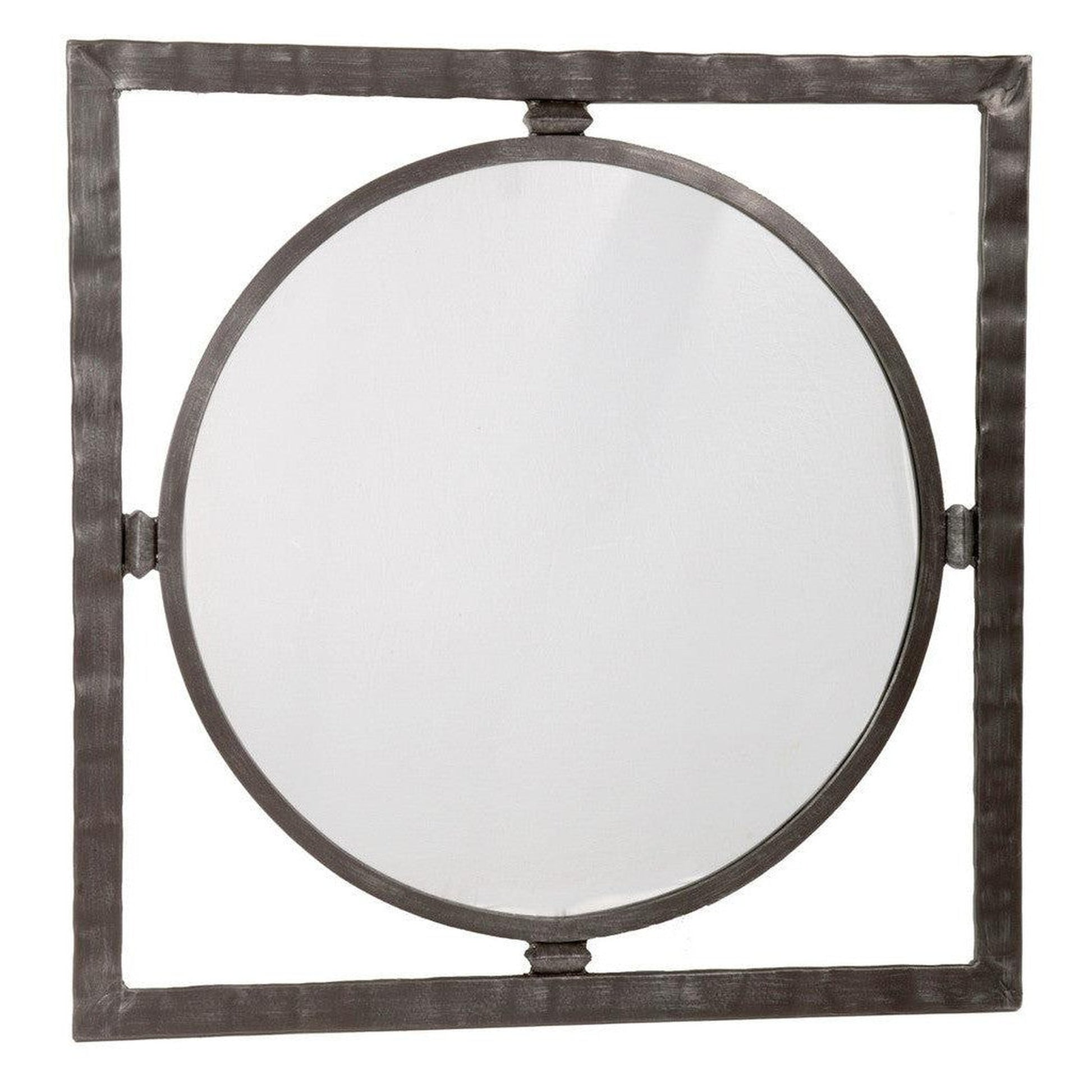 Stone County Ironworks Forest Hill 29" Small Satin Black Round Iron Wall Mirror With Pewter Iron Accent