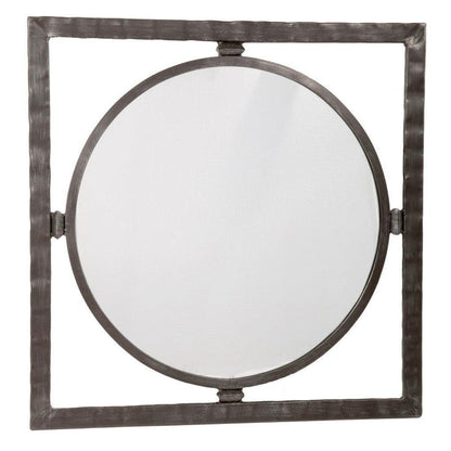 Stone County Ironworks Forest Hill 41" Large Chalk White Round Iron Wall Mirror With Copper Iron Accent