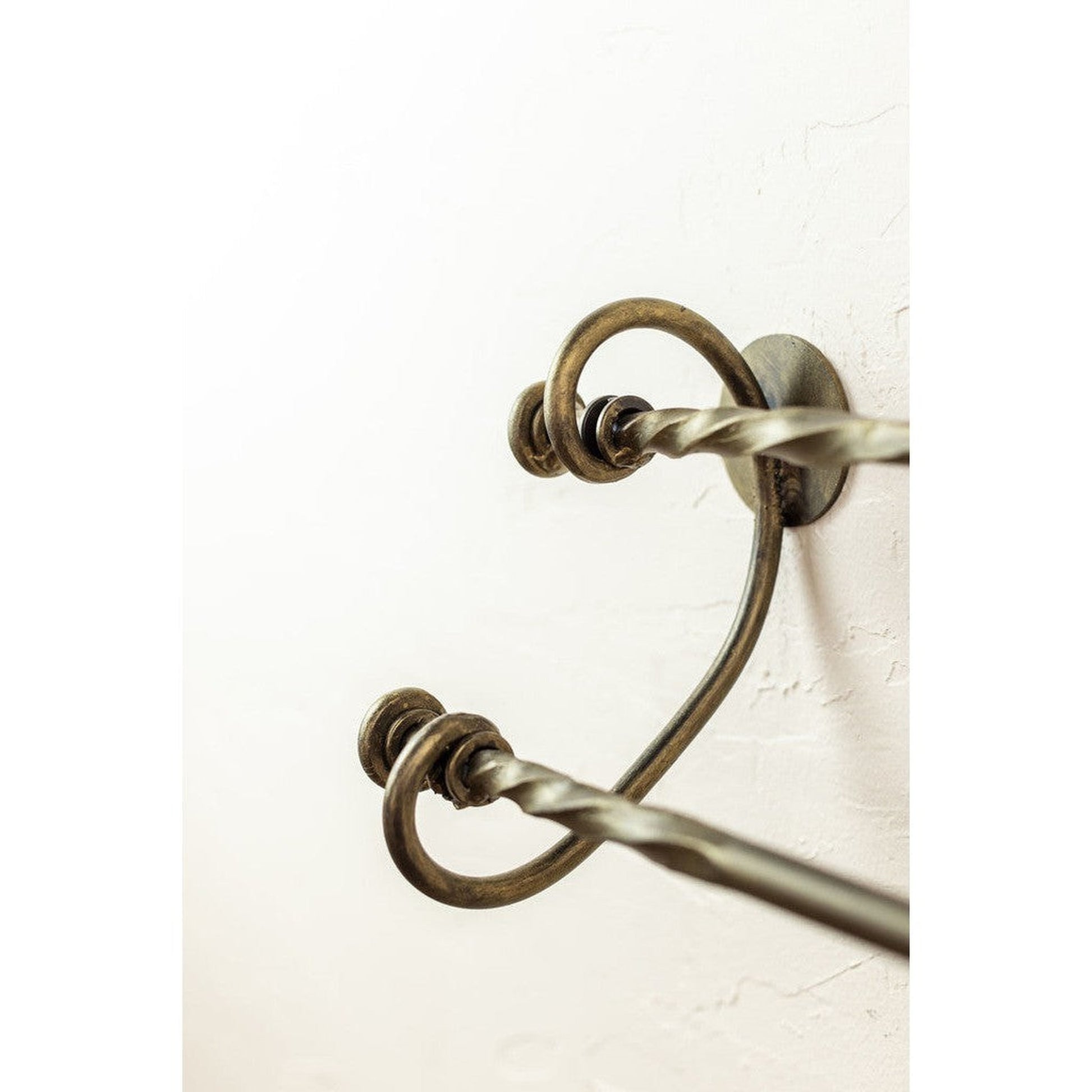 Stone County Ironworks French Country 16" Burnished Gold Iron Double Towel Bar With Copper Iron Accent