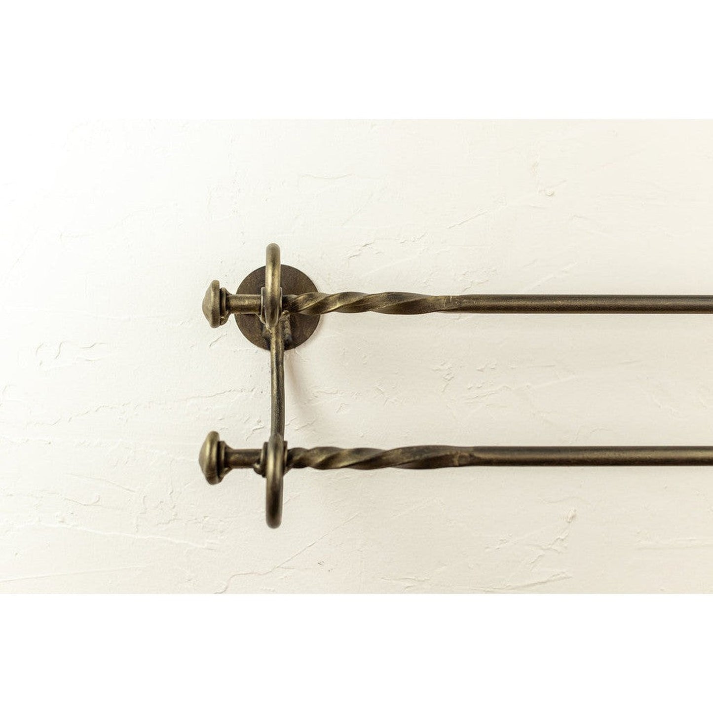 Stone County Ironworks French Country 16" Burnished Gold Iron Double Towel Bar With Pewter Iron Accent