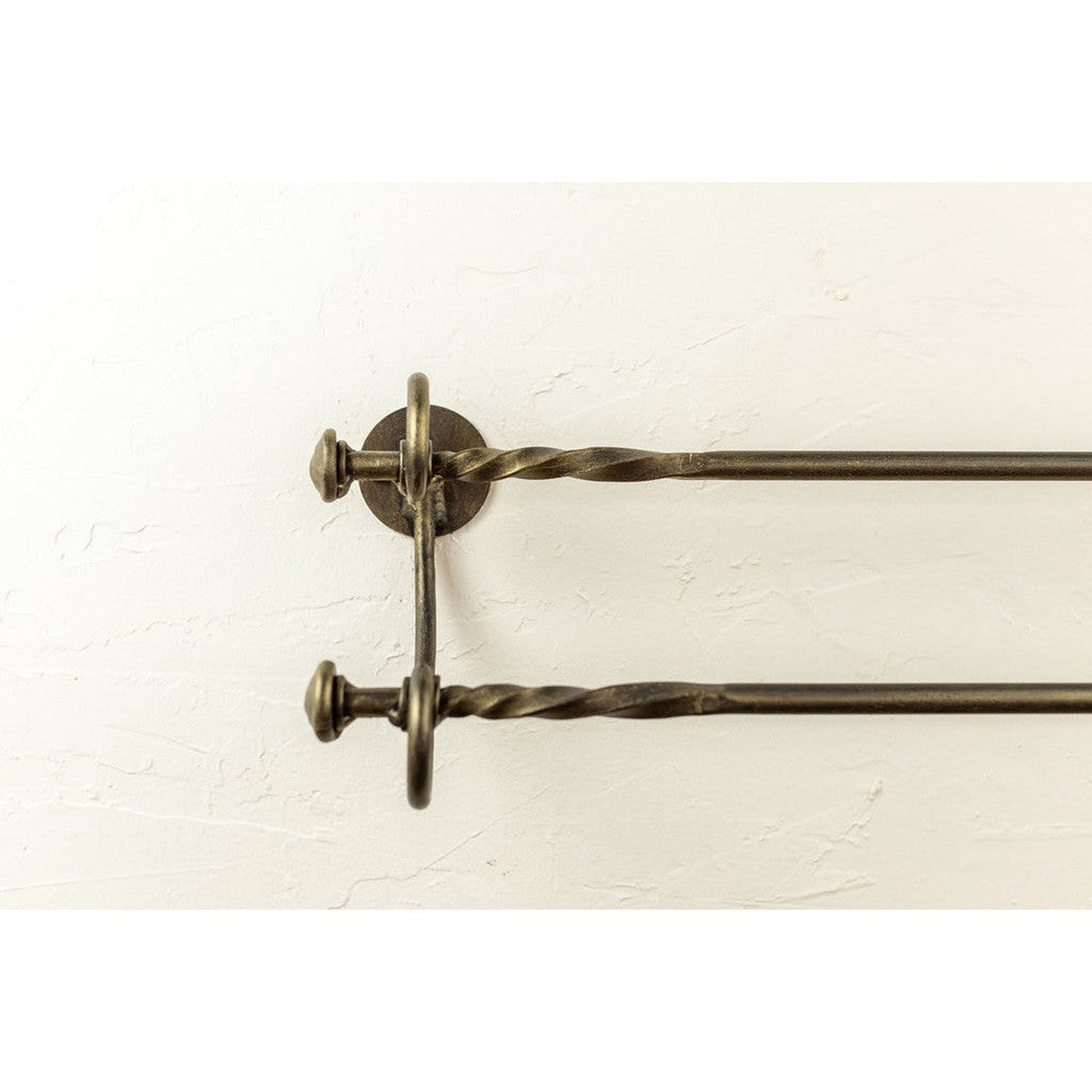 Stone County Ironworks French Country 16" Chalk White Iron Double Towel Bar With Copper Iron Accent