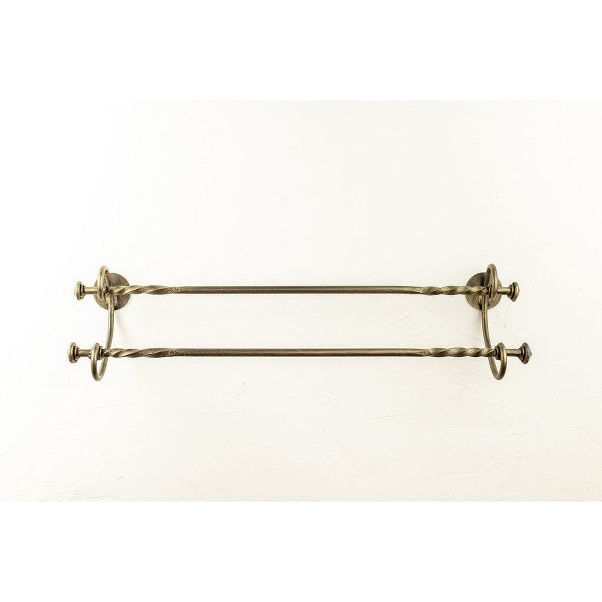 Stone County Ironworks French Country 32" Hand Rubbed Bronze Iron Double Towel Bar With Copper Iron Accent