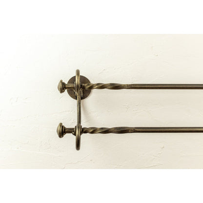 Stone County Ironworks French Country 32" Hand Rubbed Pewter Iron Double Towel Bar With Copper Iron Accent