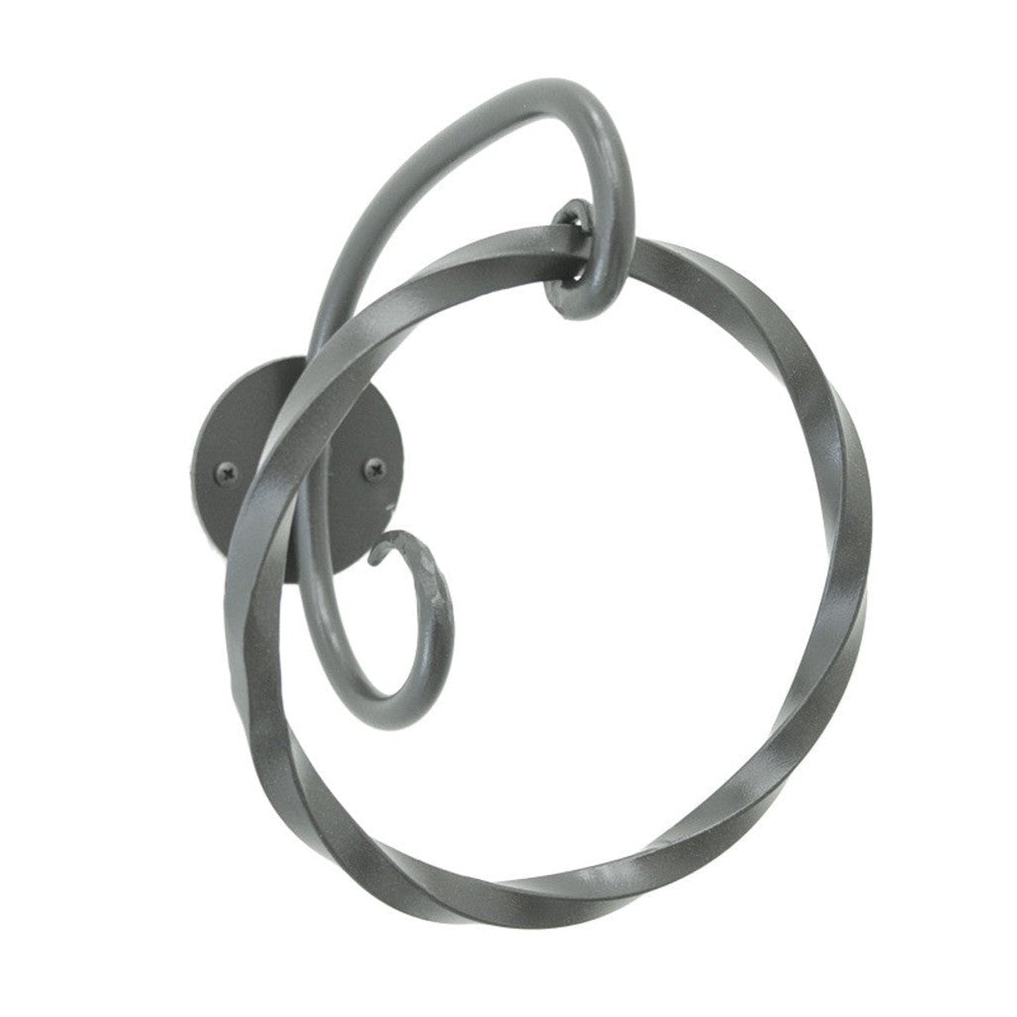 Stone County Ironworks French Country 6" Satin Black Iron Towel Ring With Pewter Iron Accent