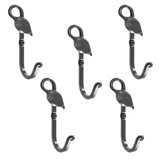 Stone County Ironworks Leaf 5" 5-Piece Woodland Brown Iron Single Hook Set With Pewter Iron Accent