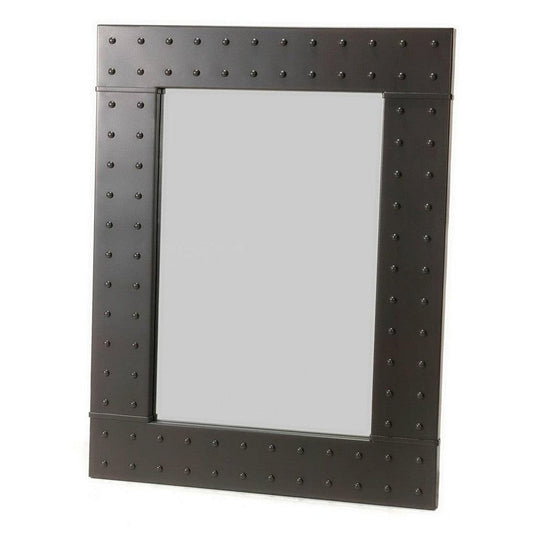 Stone County Ironworks Merrimack Rivet 31" x 35" Small Chalk White Iron Wall Mirror With Pewter Iron Accent