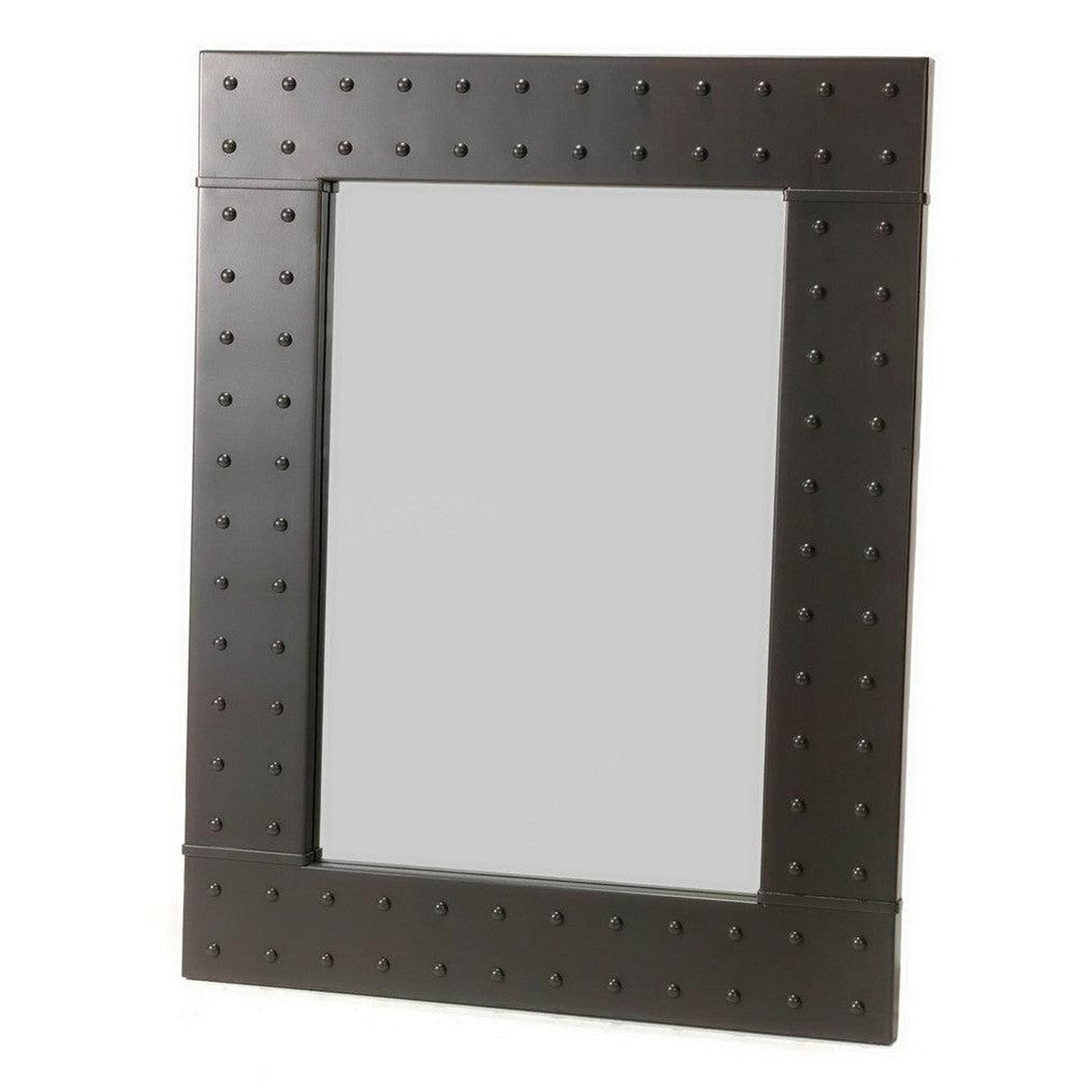 Stone County Ironworks Merrimack Rivet 31" x 35" Small Hand Rubbed Ivory Iron Wall Mirror With Pewter Iron Accent