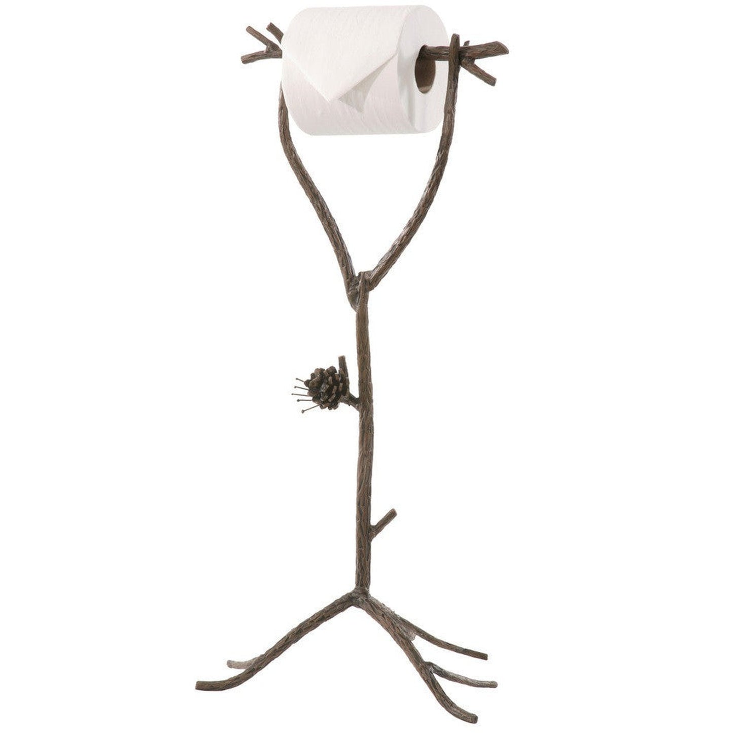 Stone County Ironworks Pine 12" Hand Rubbed Brass Standing Iron Toilet Tissue Holder With Copper Iron Accent