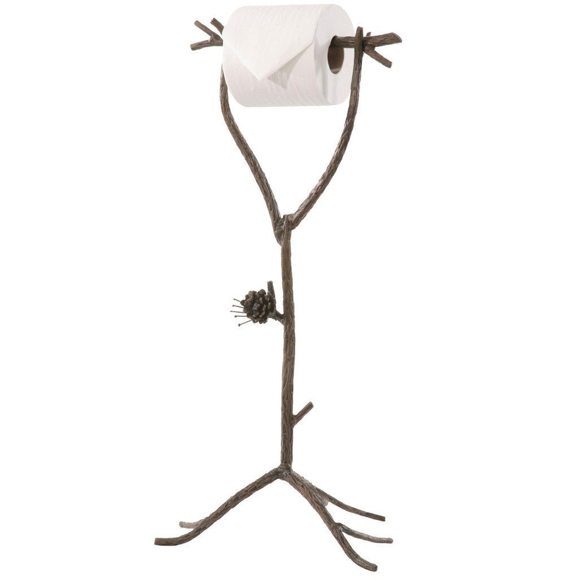 Stone County Ironworks Pine 12" Hand Rubbed Brass Standing Iron Toilet Tissue Holder With Copper Iron Accent