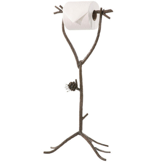 Stone County Ironworks Pine 12" Hand Rubbed Brass Standing Iron Toilet Tissue Holder With Copper Iron Accent