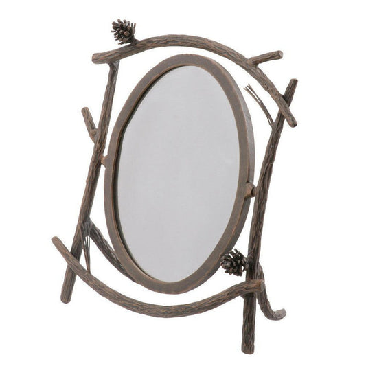 Stone County Ironworks Pine 12" Natural Bark Iron Table Mirror With Copper Iron Accent