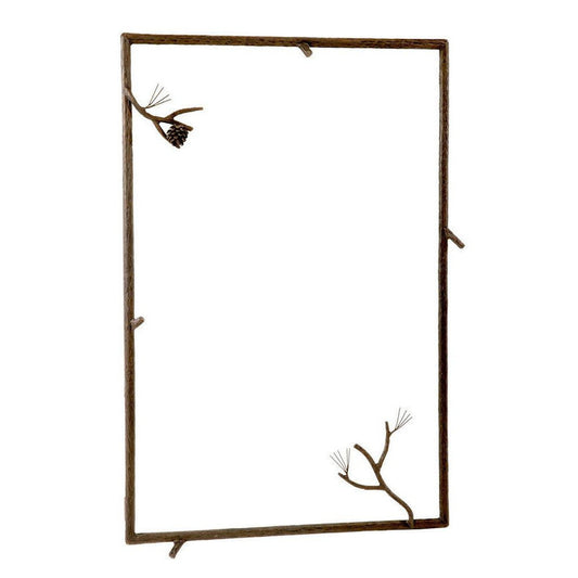 Stone County Ironworks Pine 25" x 21" Small Burnished Gold Iron Wall Mirror With Gold Iron Accent