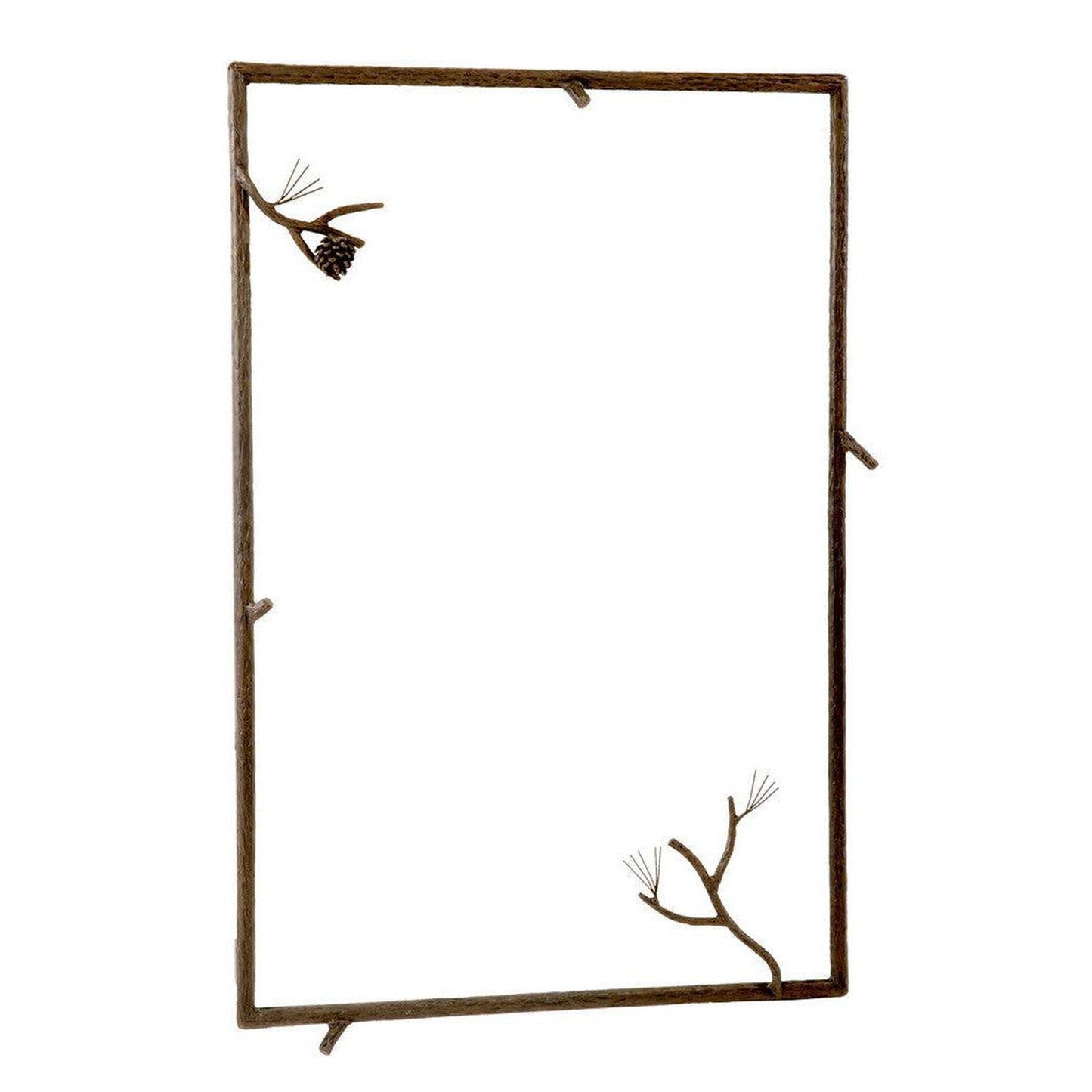 Stone County Ironworks Pine 25" x 21" Small Hand Rubbed Brass Iron Wall Mirror With Gold Iron Accent