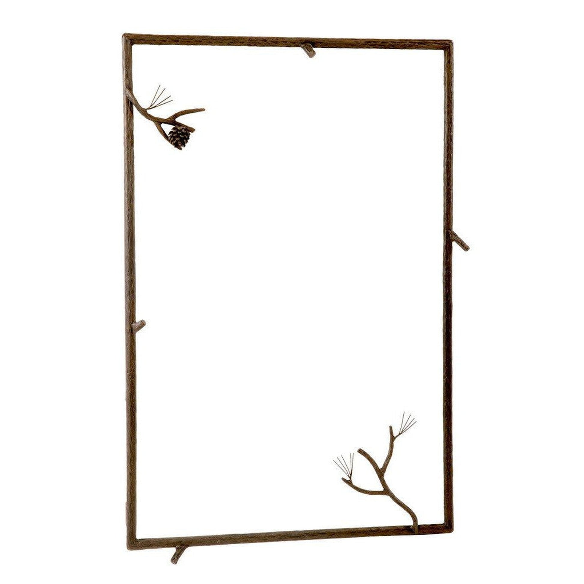 Stone County Ironworks Pine 25" x 21" Small Hand Rubbed Ivory Iron Wall Mirror With Pewter Iron Accent