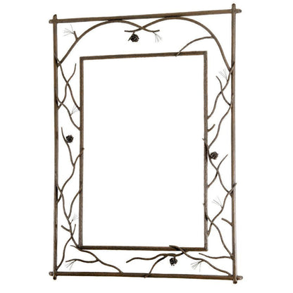 Stone County Ironworks Pine 29" x 35" Small Hand Rubbed Brass Branched Iron Wall Mirror With Copper Iron Accent