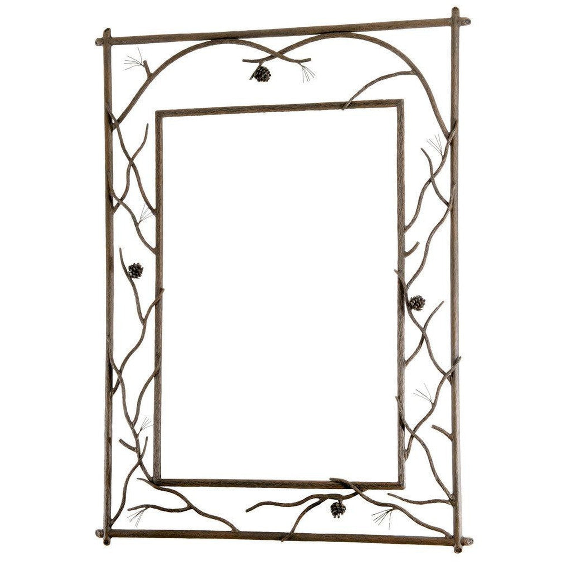 Stone County Ironworks Pine 29" x 35" Small Hand Rubbed Brass Branched Iron Wall Mirror With Pewter Iron Accent