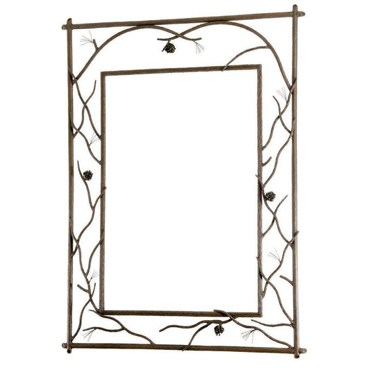 Stone County Ironworks Pine 29" x 35" Small Hand Rubbed Ivory Branched Iron Wall Mirror With Copper Iron Accent