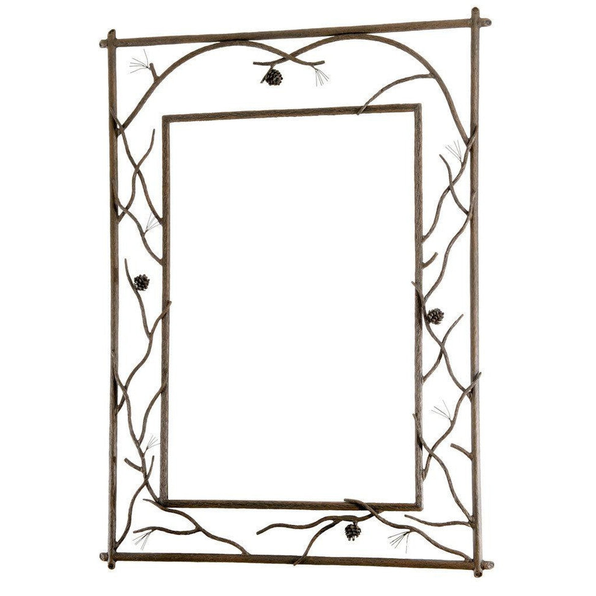 Stone County Ironworks Pine 29" x 35" Small Hand Rubbed Ivory Branched Iron Wall Mirror With Pewter Iron Accent