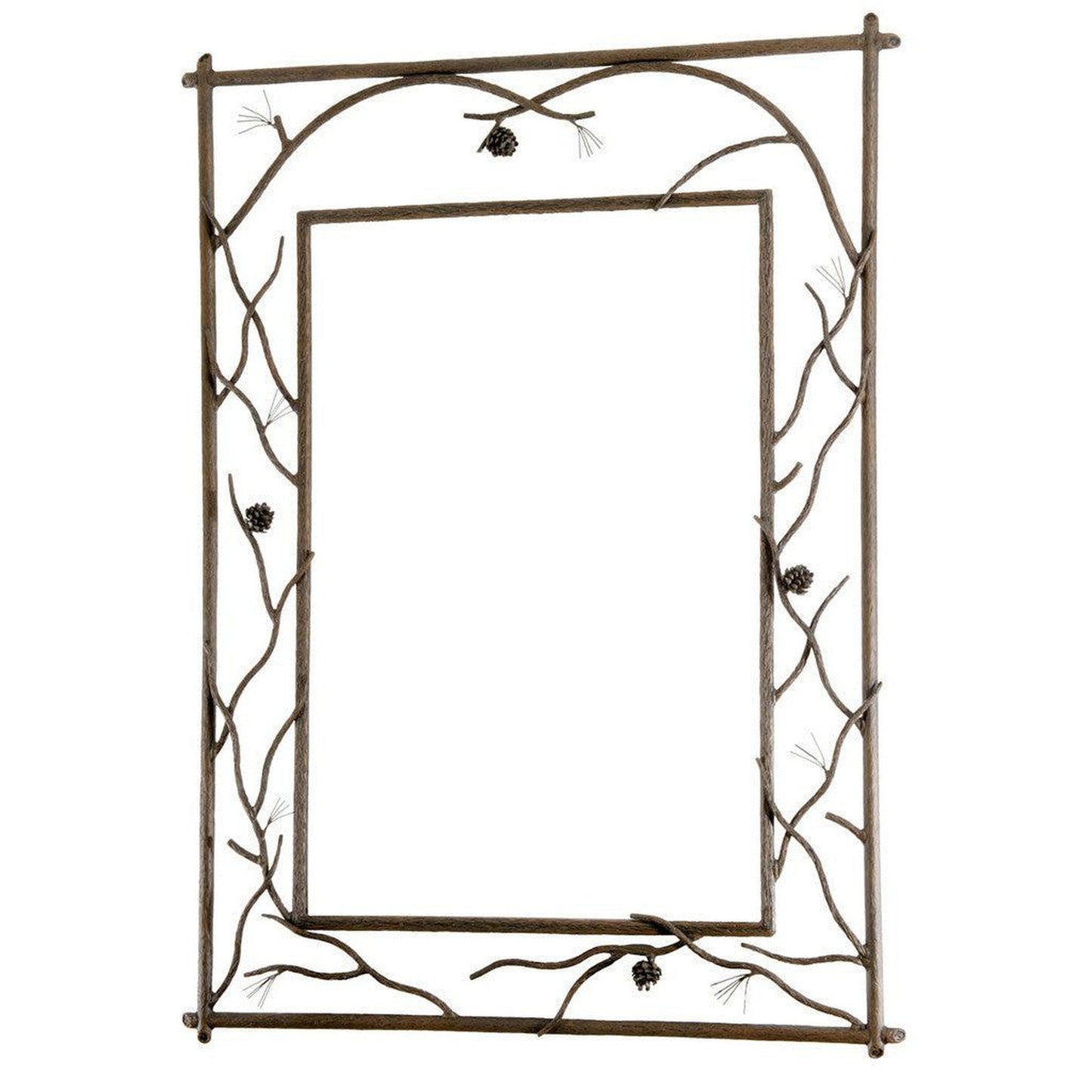 Stone County Ironworks Pine 29" x 35" Small Natural Bark Branched Iron Wall Mirror With Pewter Iron Accent