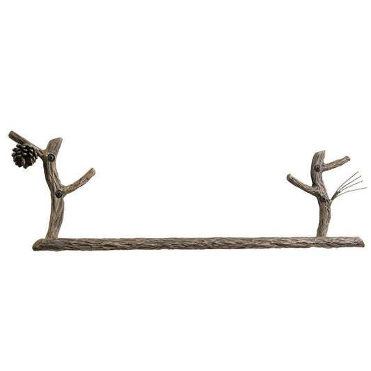 Stone County Ironworks Pine 32" Hand Rubbed Bronze Iron Towel Bar With Gold Iron Accent