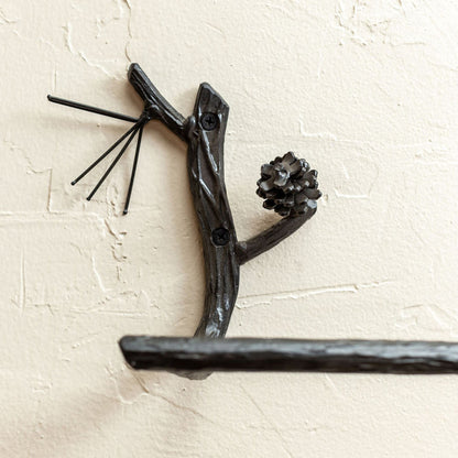 Stone County Ironworks Pine 32" Natural Bark Iron Towel Bar With Copper Iron Accent