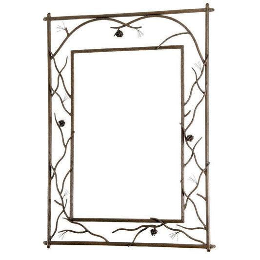 Stone County Ironworks Pine 37" x 51" Large Natural Bark Branched Iron Wall Mirror With Copper Iron Accent